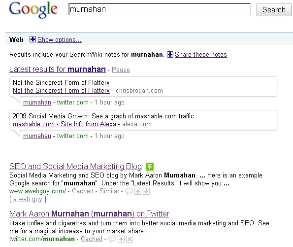 Social Feed in Google Search Results